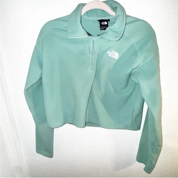 The North Face glacier cropped fleece 1/4 zip in wasabi green M - Picture 3 of 7